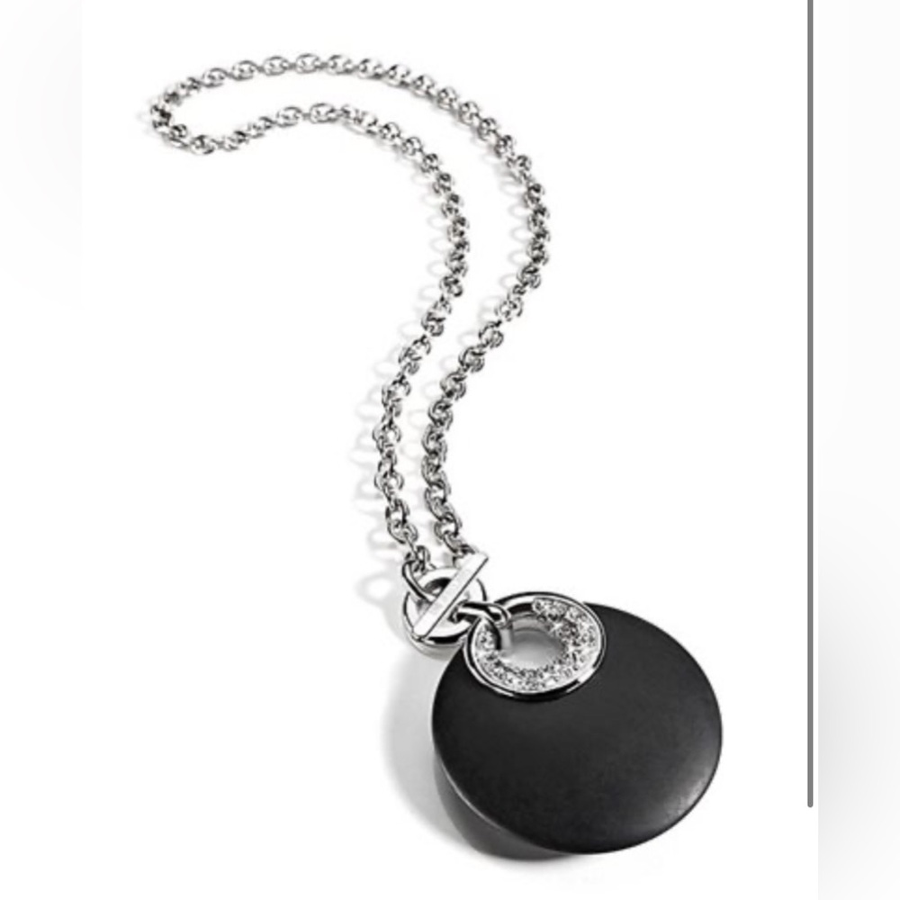 Morellato Black Pendant Necklace Gunmetal Chain Zirconia Accent Italy
